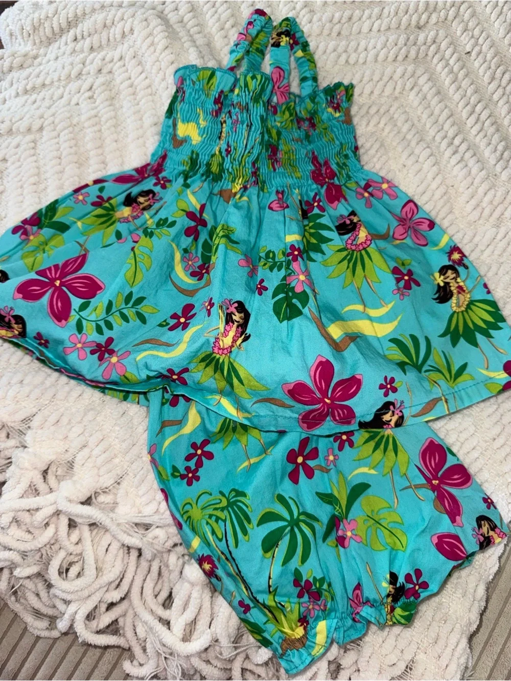 RJC Infant Hawaiian Turquoise Floral Hula Print Sundress and Bloomers Set
